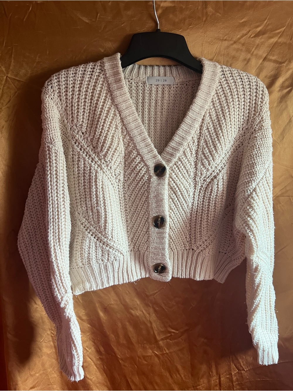 Cute 29 | 28 Chunky V-Neck Button Front Women’s Sweater Cardigan - Cream